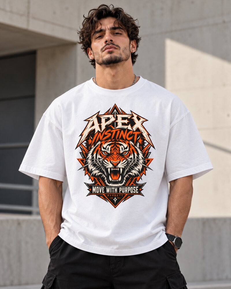 Apex Instinct Tiger White Oversized T-Shirt - Haubett India product image