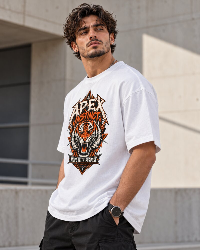 Apex Instinct Tiger White Oversized T-Shirt - Haubett India product image