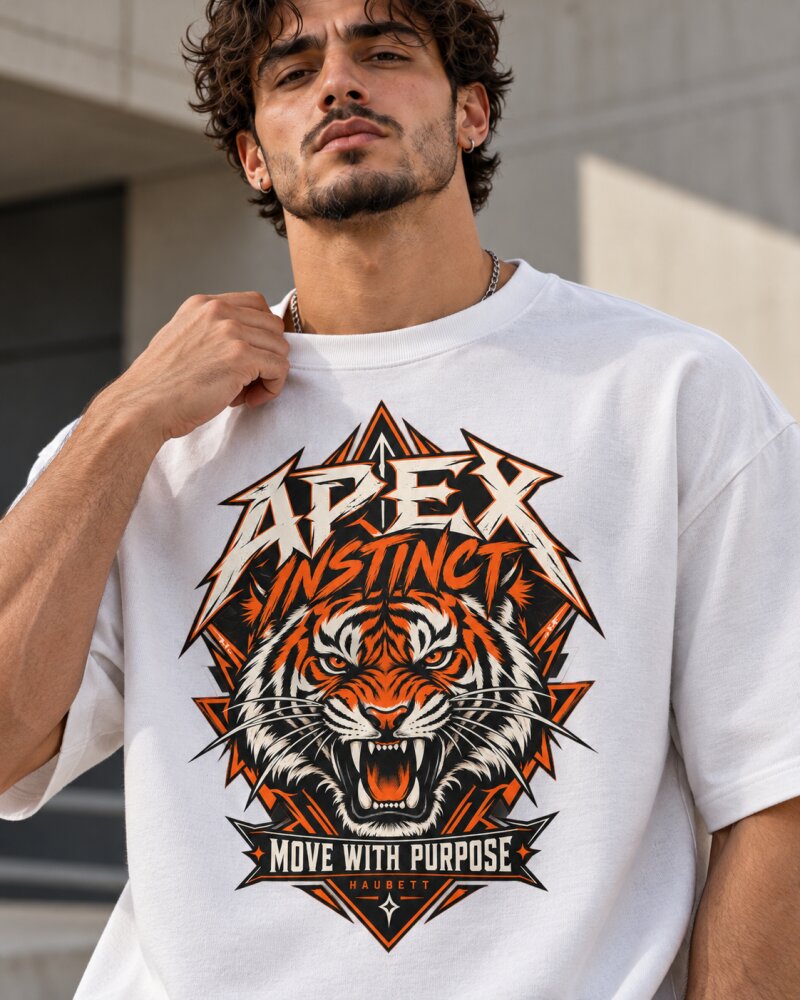 Apex Instinct Tiger White Oversized T-Shirt - Haubett India product image