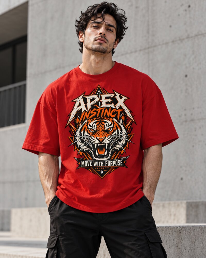 Apex Instinct Tiger Red Oversized T-Shirt - Haubett India product image