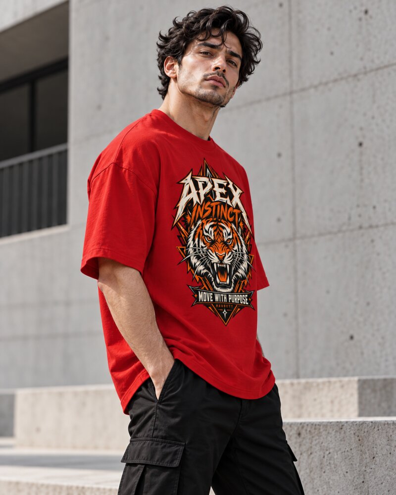 Apex Instinct Tiger Red Oversized T-Shirt - Haubett India product image