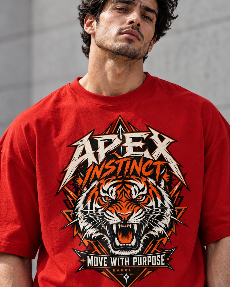 Apex Instinct Tiger Red Oversized T-Shirt - Haubett India product image