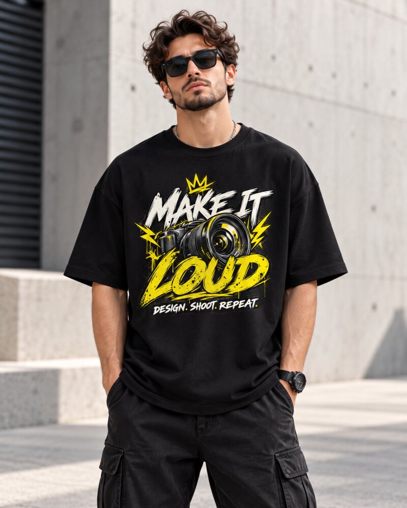 Make It Loud Black Oversized T-Shirt - Haubett India product image