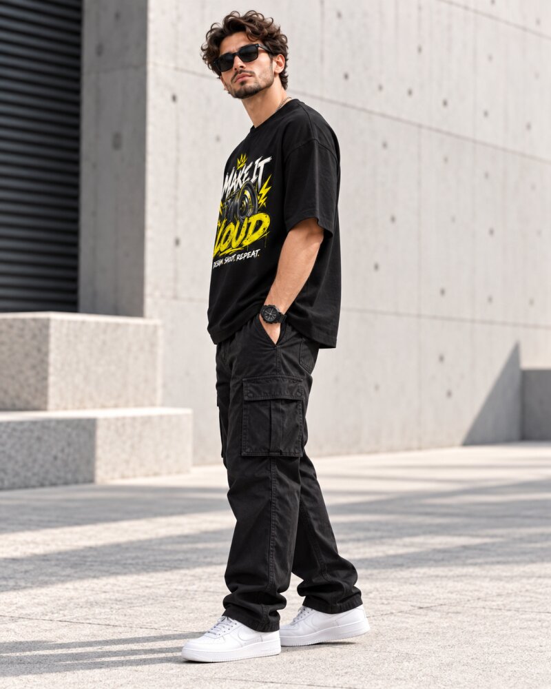 Make It Loud Black Oversized T-Shirt - Haubett India product image
