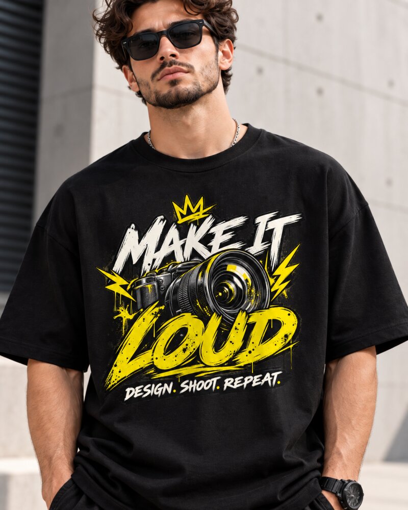 Make It Loud Black Oversized T-Shirt - Haubett India product image