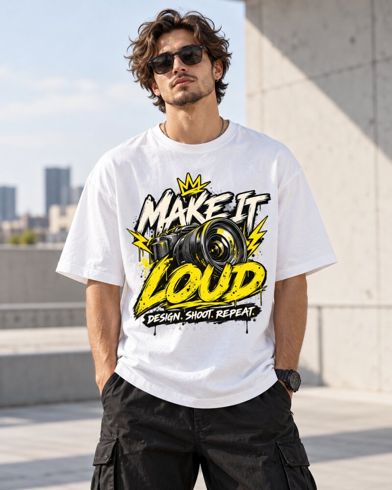 Make It Loud White Oversized T-Shirt - Haubett India product image