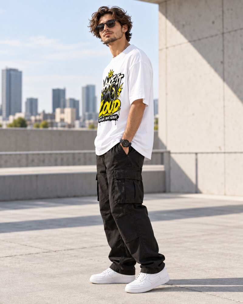 Make It Loud White Oversized T-Shirt - Haubett India product image