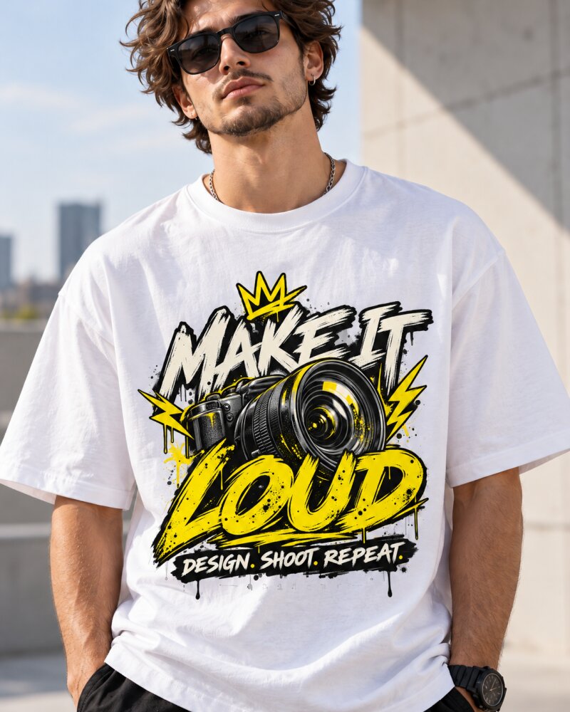 Make It Loud White Oversized T-Shirt - Haubett India product image