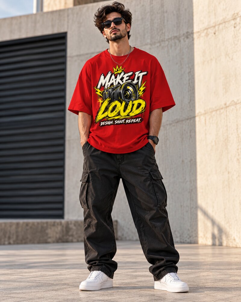Make It Loud Red Oversized T-Shirt - Haubett India product image