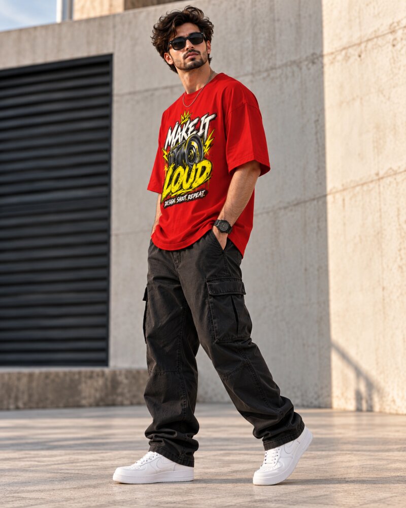 Make It Loud Red Oversized T-Shirt - Haubett India product image