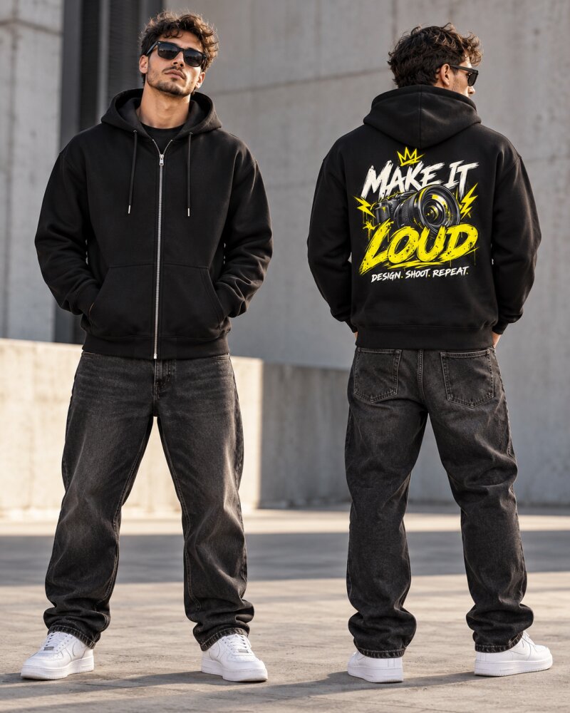 Make It Loud Black Zipper Hoodie - Haubett India product image