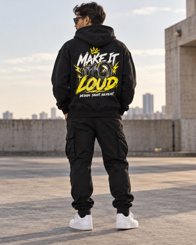 Make It Loud Black Zipper Hoodie - Haubett India product image