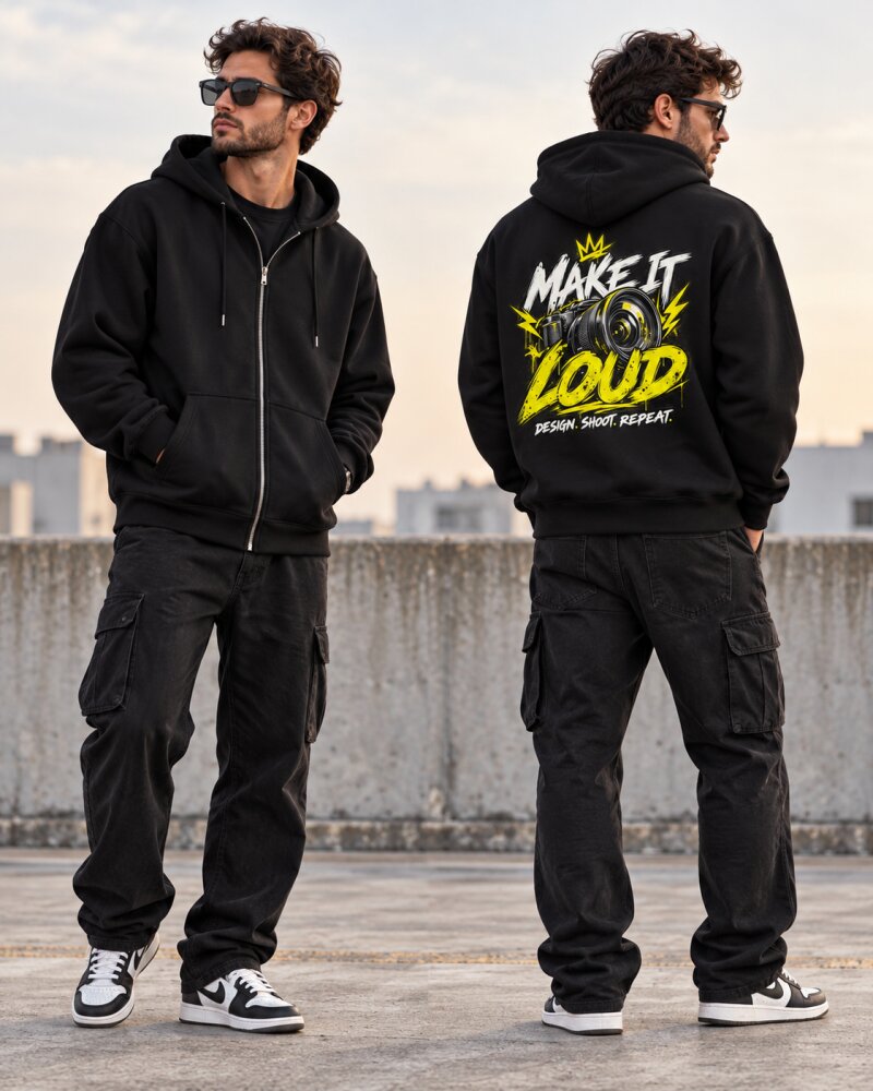 Make It Loud Black Zipper Hoodie - Haubett India product image
