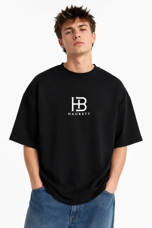 HAUBETT Signature HB Logo Oversized T-Shirt for Men | Black Premium Cotton Streetwear
