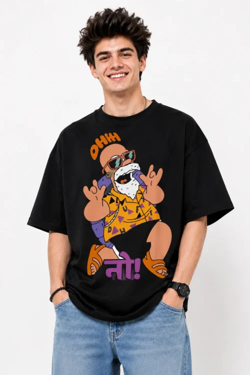 HAUBETT OHH Naa Cartoon Graphic Oversized T-Shirt for Men | Premium Cotton Streetwear Tee