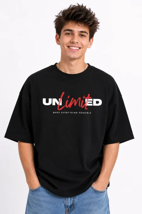 HAUBETT Unlimited Oversized Unisex T-Shirt | Premium Cotton Graphic Printed Black Tee